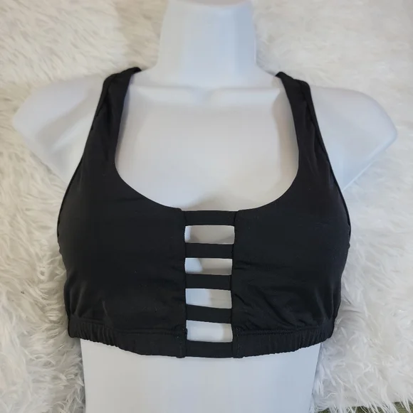 PINK Victoria's Secret Sleek Strappy Cage Black Sports Bra Small - Picture 3 of 13